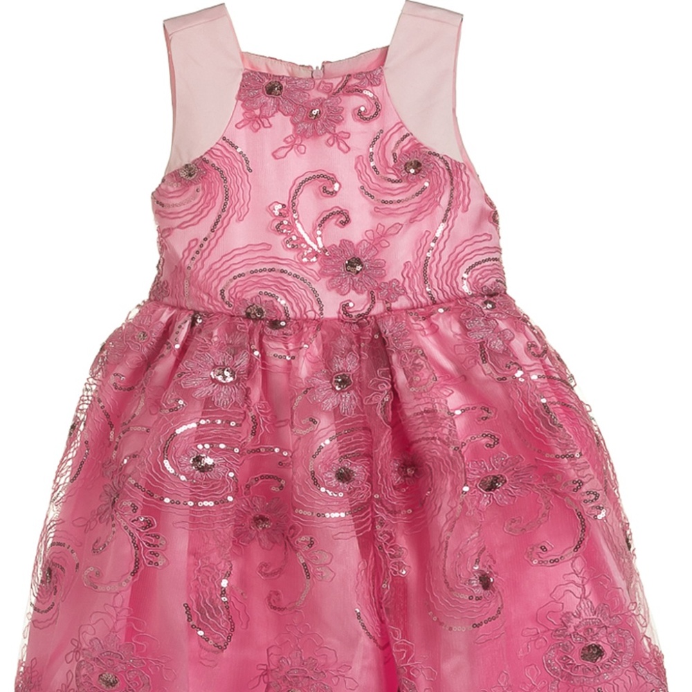 NEW Little Girls Fluffy Ruffled Tulle Pink Party Dress intricate design